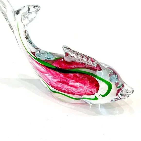 Vintage MCM Murano Fish Art Glass Sculpture Home Decor Green Pink 9 X 7 - Picture 6 of 9